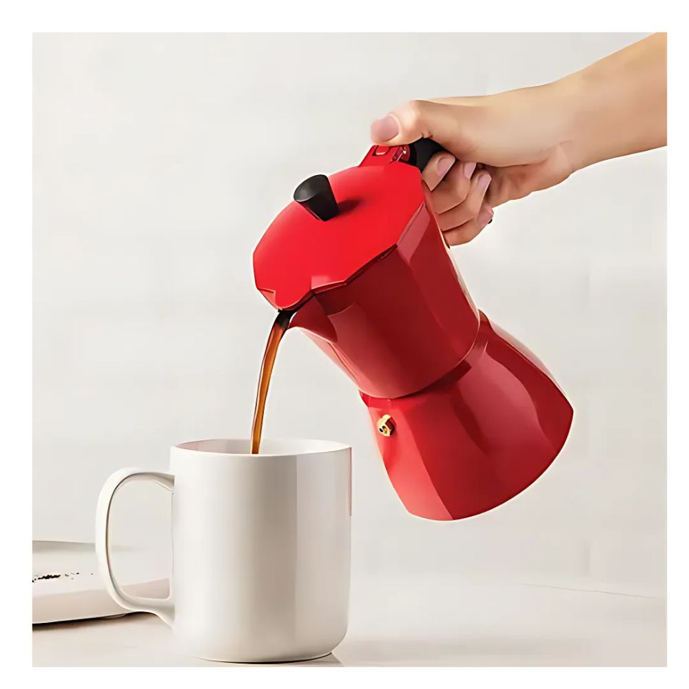 Cafetera Aluminio Italiano Moka Roja