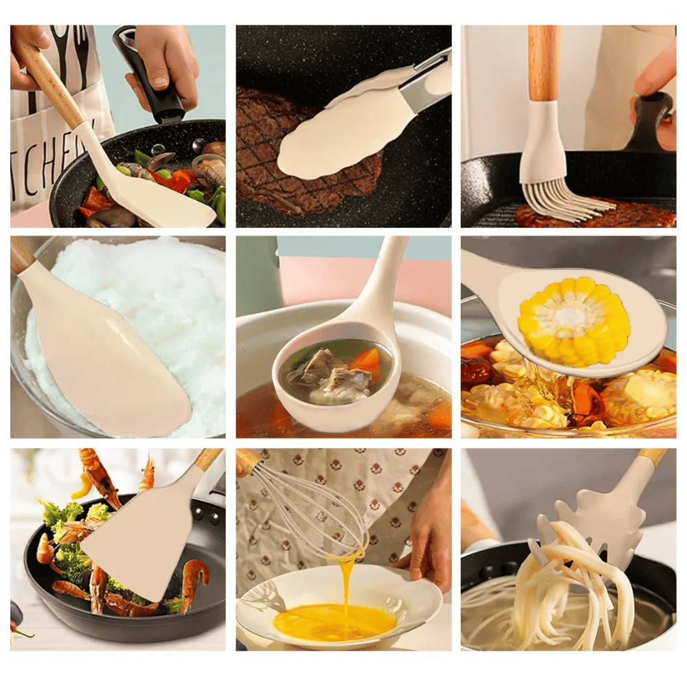 Set 21 Utensilios Cocina Silicona Madera